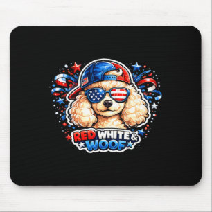 Tapis De Souris Drôle rouge blanc et toutou caniche chien patrioti