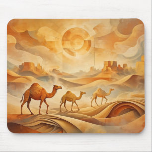 Tapis De Souris Dromadaires du lever de soleil du désert Sables mo