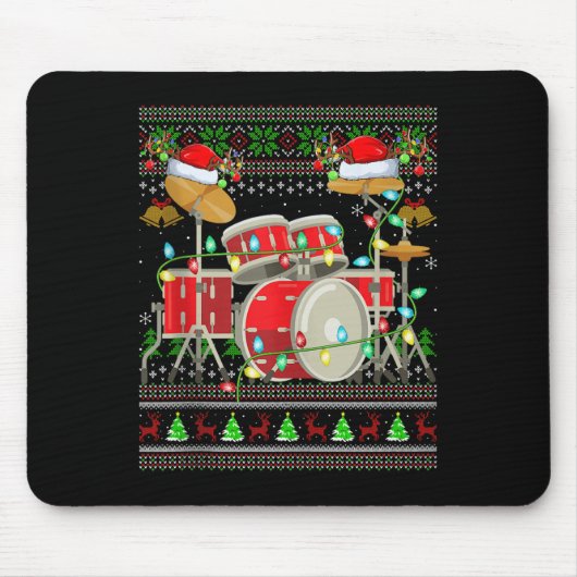 Tapis De Souris Drum Ugly Christmas Sweater Musical Drum Player Dr (Devant)