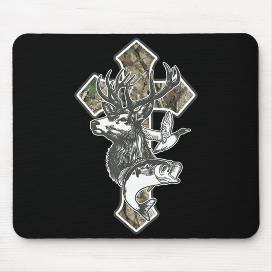 Tapis De Souris Duck Deer Dove Camo Cross Christian Hello Hunting (Devant)