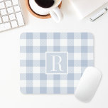 Tapis De Souris Dusty Blue Buffalo Check Monogram<br><div class="desc">Custom-designed monogram mouse pad featuring personalized initial on light dusty blue buffalo check pattern.</div>