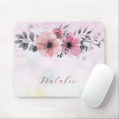Tapis De Souris Dusty mignon nom monogramme fleur girly rose scrip (Avec souris)