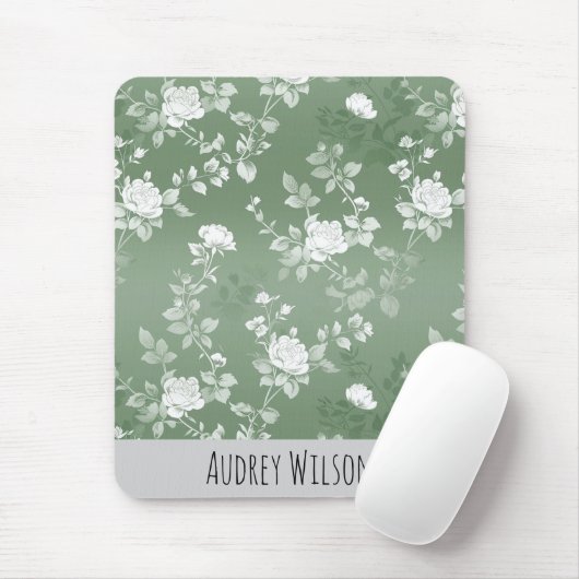 Tapis De Souris Dusty Sage Floral Vert Fleur Motif (Avec souris)
