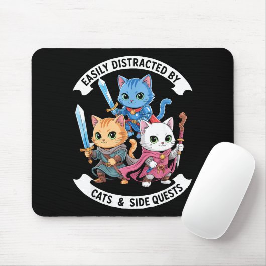Tapis De Souris Easily Distracted By Cats & Side Quests Funny (Avec souris)