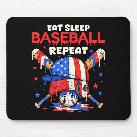Tapis De Souris Eat Sleep Baseball Repeat Funny Ice Cream Drip Cro (Devant)
