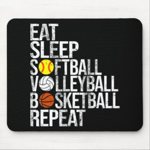Tapis De Souris Eat Sleep Softball Volleyball Basketball Répétitio
