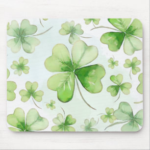 Tapis De Souris Eau de couleur chanceuse Trèfle à quatre feuilles