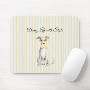 Tapis De Souris Écharpe jaune doux rayures de chien blanc
