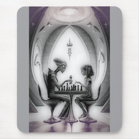 Tapis De Souris Échecs intergalactiques : Alien contre fille (Devant)
