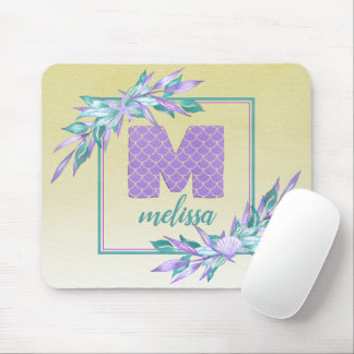 Tapis De Souris Échelle Aquarelle violet ombre sirène Monogramme
