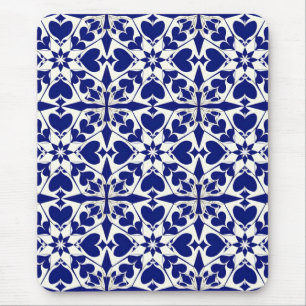 Tapis De Souris 💙 Éclat floral bleu élégant 🌸 Botanique blanc