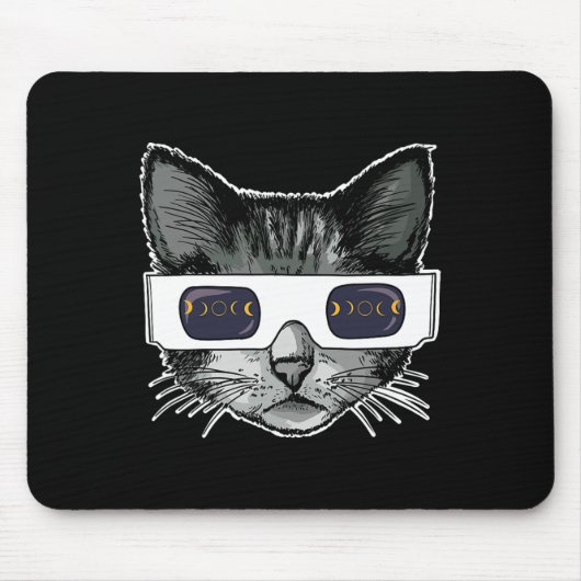 Tapis De Souris Éclipse solaire Chat portant des lunettes Éclipse  (Devant)