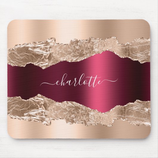 Tapis De Souris Écriture de nom de marbre or bordeaux (Devant)