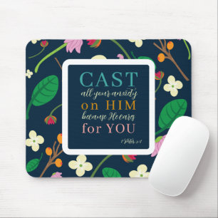 Tapis De Souris Écriture florale 1 Pierre 5:7