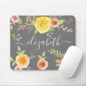 Tapis De Souris Écriture monogramme gris d'aquarelle fleurie de sa (Avec souris)