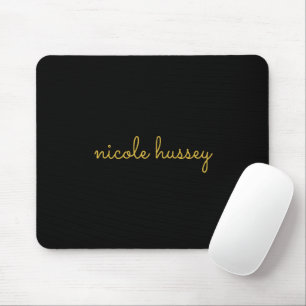 Tapis De Souris Écriture noire et or Monogramme moderne élégant