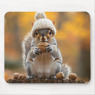 Tapis De Souris Écureuil en Knit Casquette tenant la noix