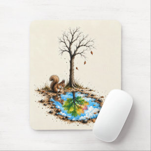 Tapis De Souris Écureuil fixant une flaque de pluie