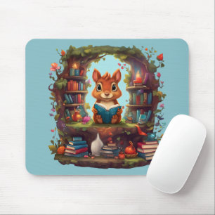 Tapis De Souris Écureuil lisant sur une étagère à livres vintage