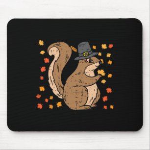 Tapis De Souris Écureuil pèlerin mignon Thanksgiving Automne Autom