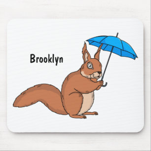 Tapis De Souris Écureuil rouge mignon avec dessin animé parapluie