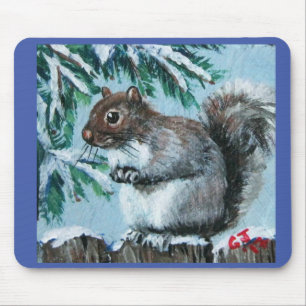 Tapis De Souris Écureuil sur branche enneigée Souris Pad