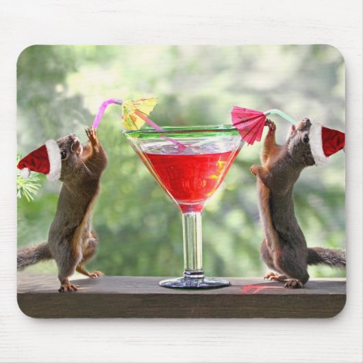 Tapis De Souris Écureuils de Père Noël buvant un cocktail (Devant)