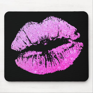 Tapis De Souris Effet Parties scintillant Chic Neon Lips Black Mou