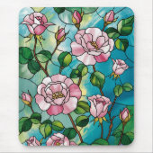 Tapis De Souris Effet Vitrail Floral Fleurs Roses Botanique (Devant)