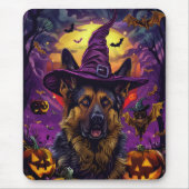 Tapis De Souris Éffrayant allemand berger Halloween sorcier Citrou (Devant)