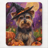 Tapis De Souris Éffrayant Biewer Terrier Halloween Witch Et Citrou (Devant)
