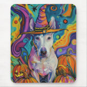 Tapis De Souris Éffrayant Bull Terrier Halloween sorcière et Citro (Devant)