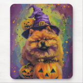 Tapis De Souris Éffrayant Chow Chow Chien Halloween sorcière et Ci (Devant)