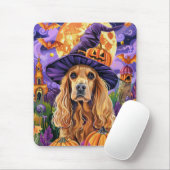 Tapis De Souris Éffrayant Cocker Spaniel Dog Halloween Witch Citro (Avec souris)