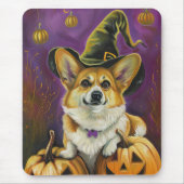 Tapis De Souris Éffrayant Corgi Chien Halloween Citrouille sorcier (Devant)