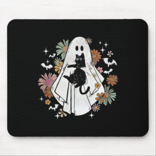 Tapis De Souris Éffrayant Fantôme tenant Chat noir Super Floral Ha