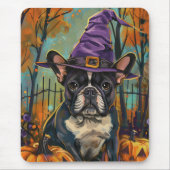 Tapis De Souris Éffrayant Français Bulldog Halloween sorcière et C (Devant)