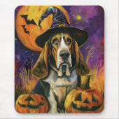 Tapis De Souris Éffrayant Halloween Hound Sorcière Et Citrouille (Devant)
