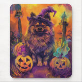 Tapis De Souris Éffrayant Keeshond Chien Halloween sorcière et Cit (Devant)