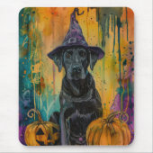 Tapis De Souris Éffrayant Labrador Chien Halloween Sorcière Et Cit (Devant)