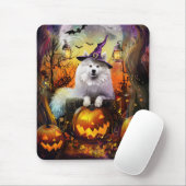 Tapis De Souris Éffrayant Samoyed Chien Halloween sorcière et Citr (Avec souris)