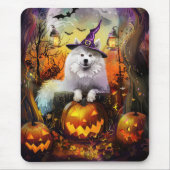 Tapis De Souris Éffrayant Samoyed Chien Halloween sorcière et Citr (Devant)