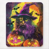 Tapis De Souris Éffrayant Turc Angora Chat Halloween Citrouille so (Devant)