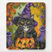 Tapis De Souris Éffrayant Tuxedo Chat Halloween Sorcière Et Citrou (Devant)