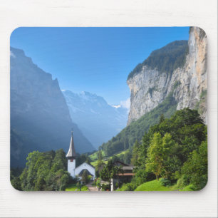 Tapis De Souris Eglise dans la vallée de Lauterbrunnen, Suisse