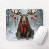 Tapis De Souris Élan de Noël dans une forêt enneigée (Avec souris)