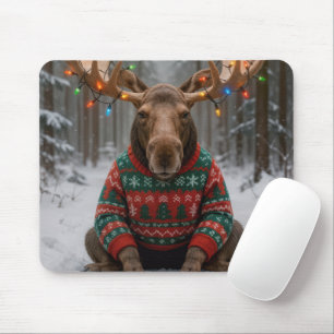 Tapis De Souris Élan portant un pull de Noël laid