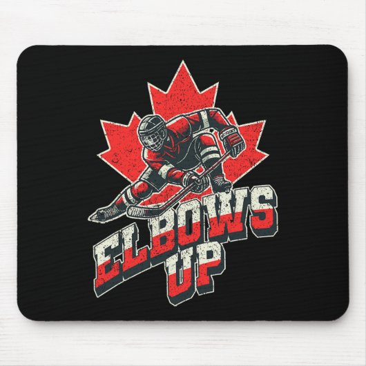 Tapis De Souris Elbows Up Hockey Player Maple Leaf Canadian Athlet (Devant)
