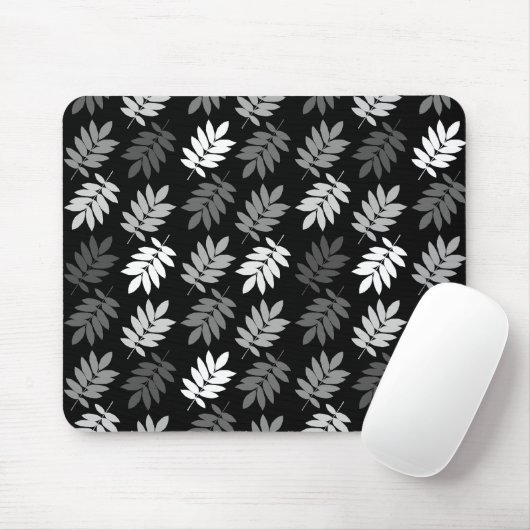 Tapis De Souris Elder Leaf Pattern Black White Grey (Avec souris)