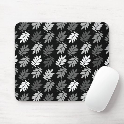 Tapis De Souris Elder Leaf Rpt Pattern Black White Grey (Avec souris)
